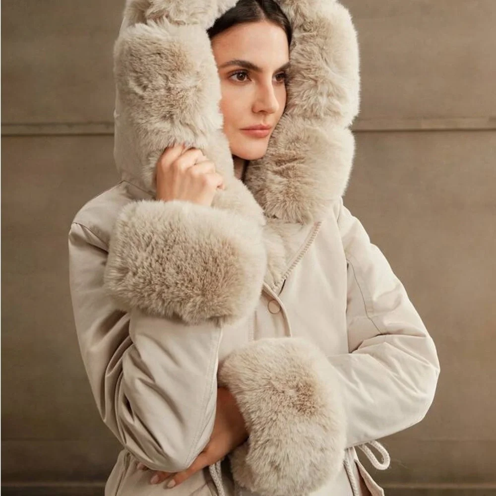 Elegant Tan Teddy Jacket with Fur Trim
